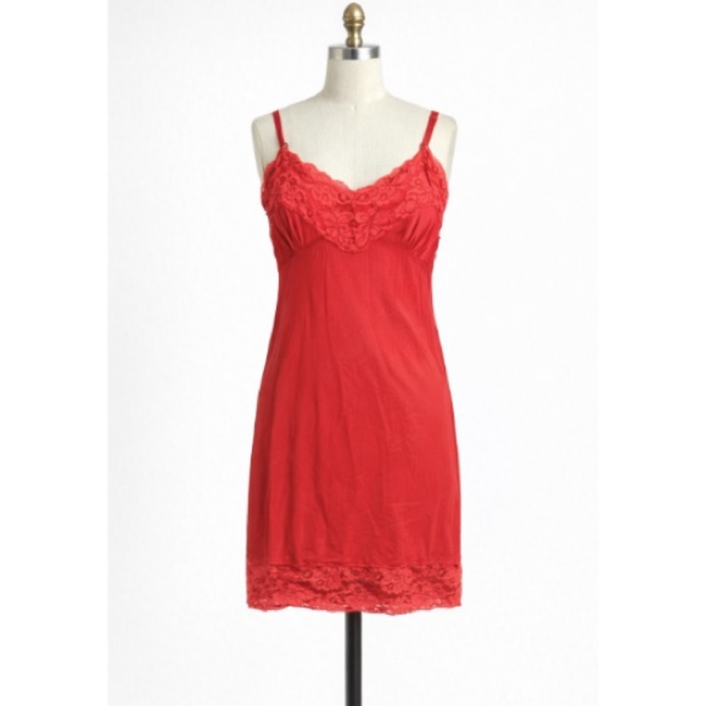 Vintage Red Lace & Nylon Slip Dress